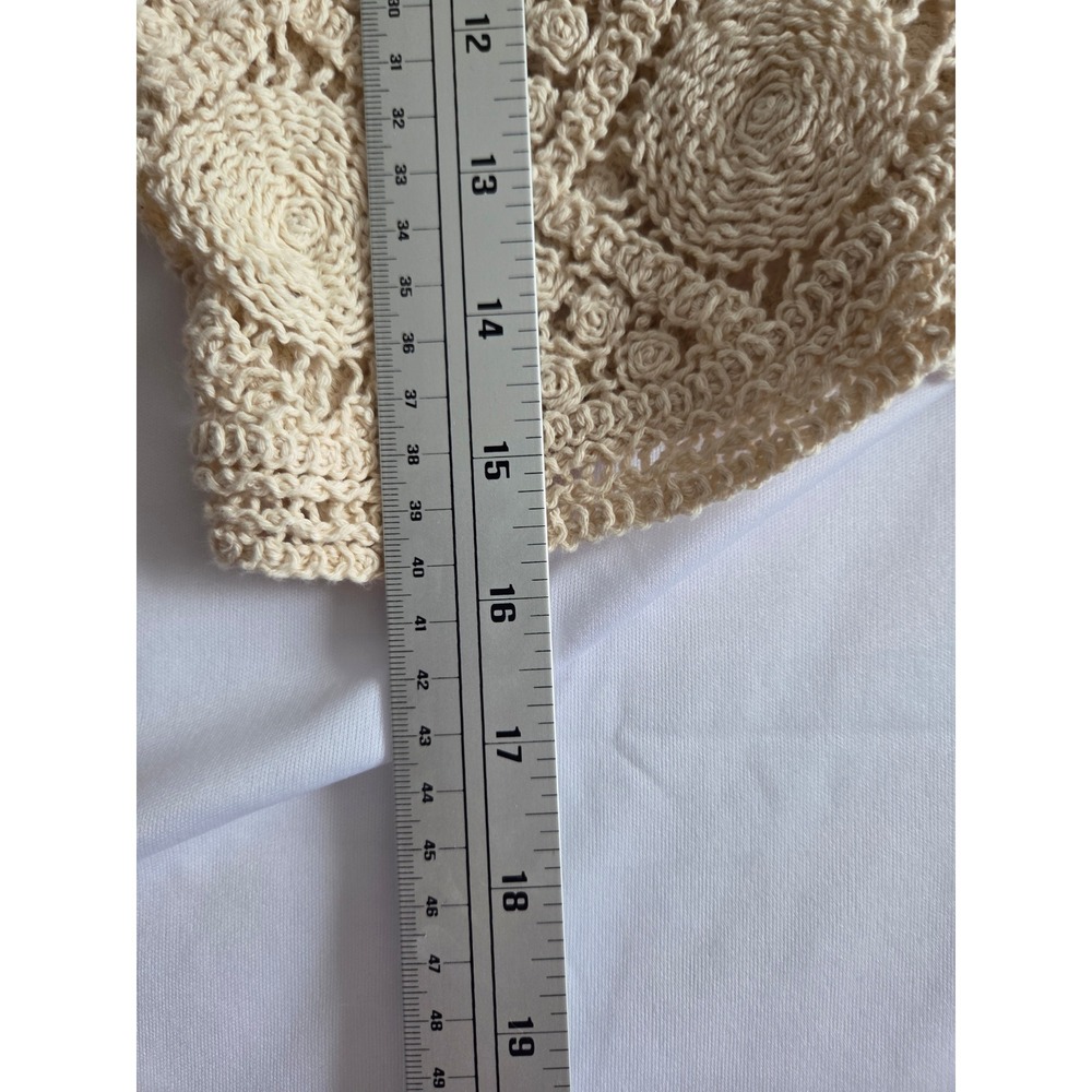 Beige Crochet V-Neck Button Crop Cardigan Sweater - Picture 5 of 7